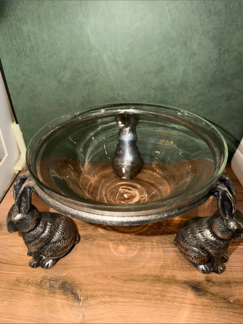 Pottery Barn Glass Bowl on Decorative Rabbit metal Pedestal
